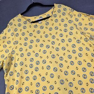 Denim & Company T-Shirt Womens 2X Yellow Anchor Print Short Sleeve Cruise Tee